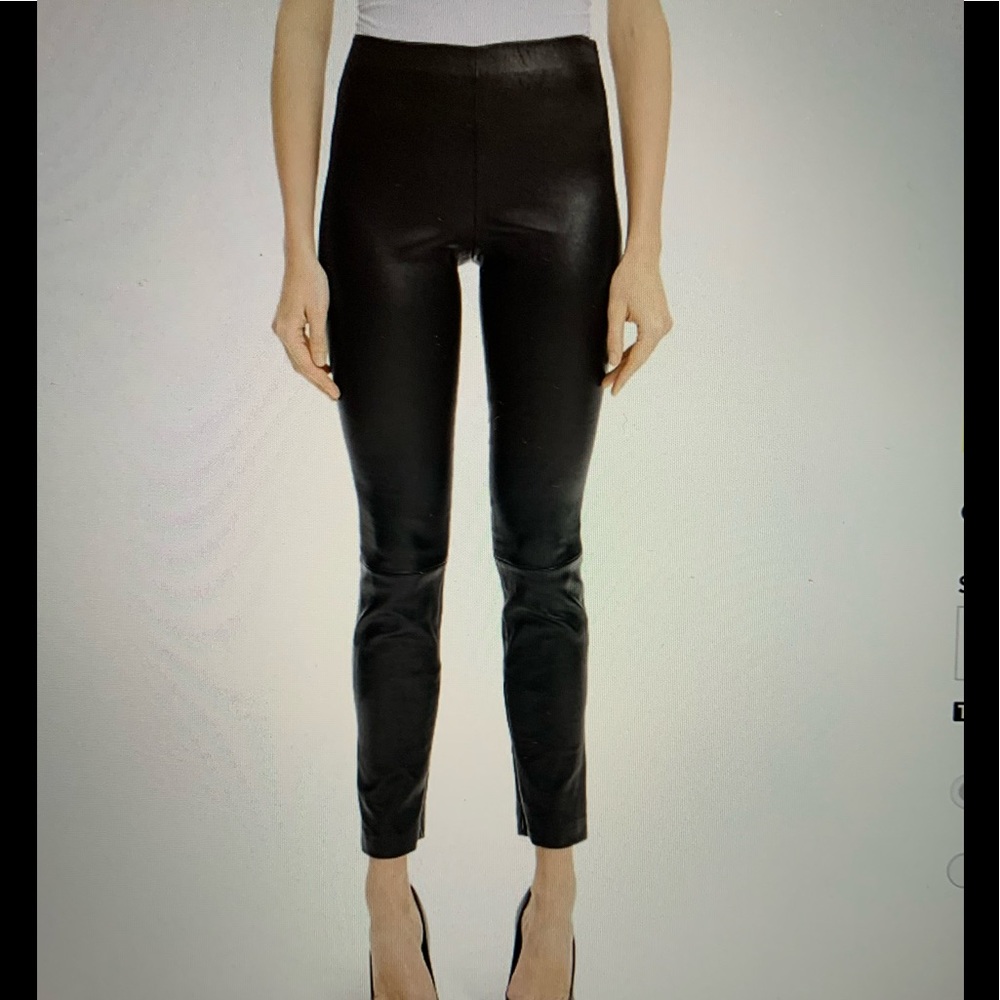 THEORY leather pull on leggings maroon size 10